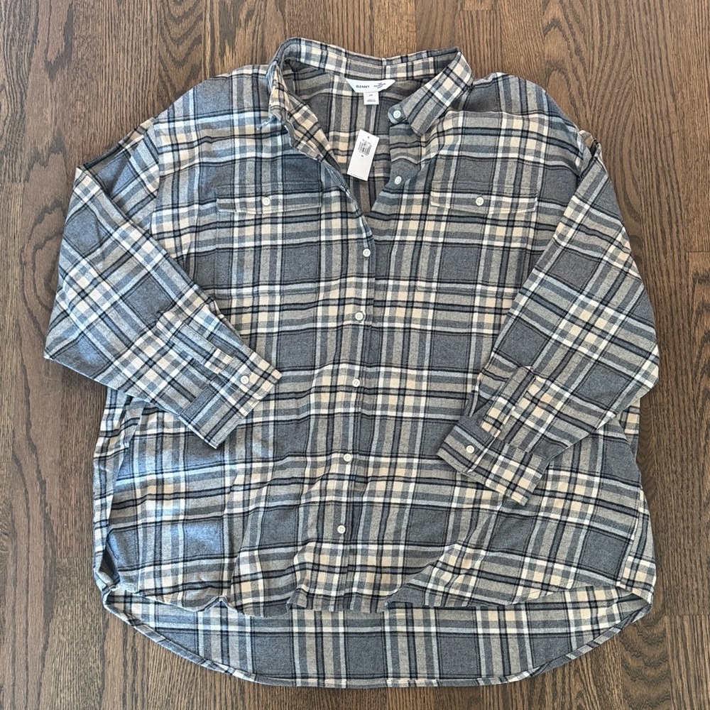 Old Navy Blue and Cream Plaid Button-Down Shirt nwt
